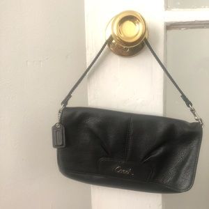 COACH Large Flap Leather Clutch Black